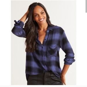 Cloth & Stone button down flannel - black & blue plaid - Womens size Large